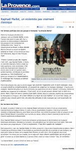 Lire l'article "Raphael Maillet, un violoniste pas vraiment classique" (journal La Provence)